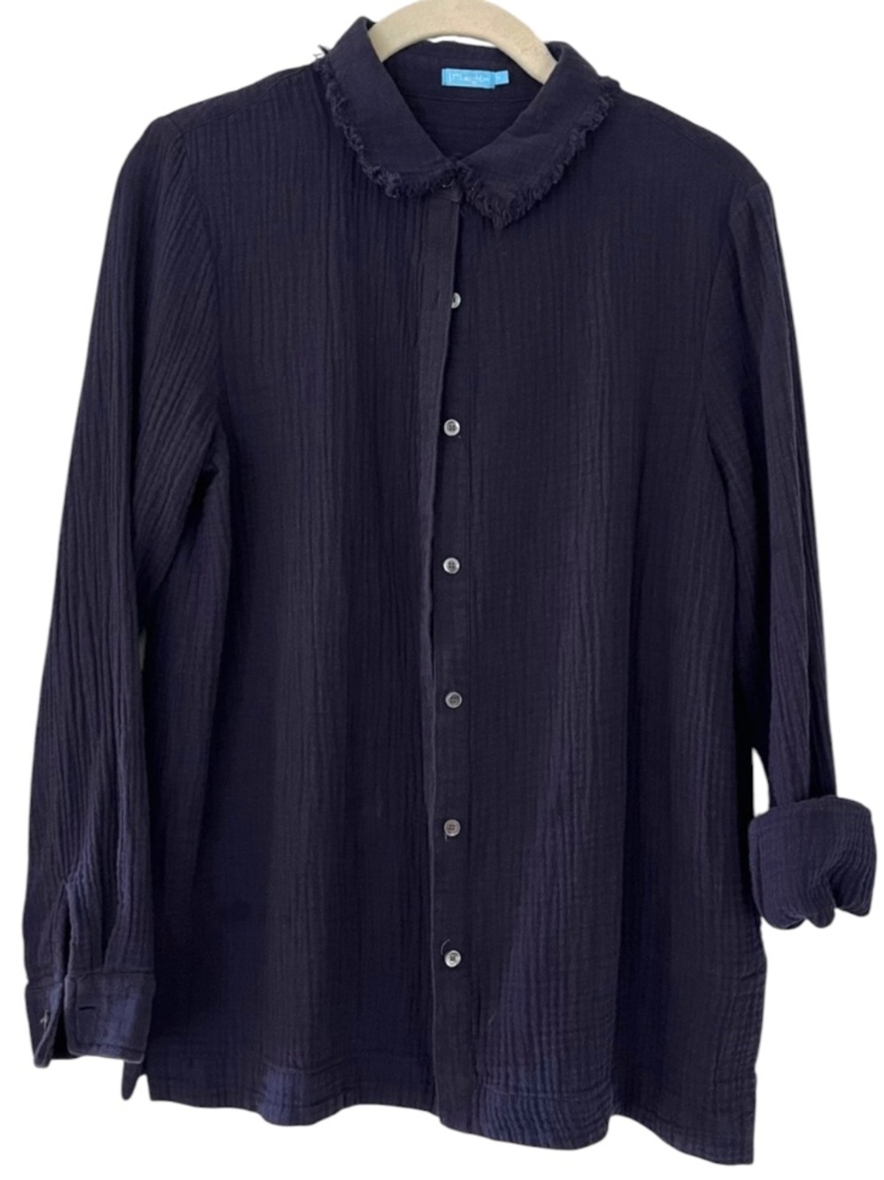 J McLaughlin Navy Button Up Long Sleeve Shirt Sz Medium Cotton Textured